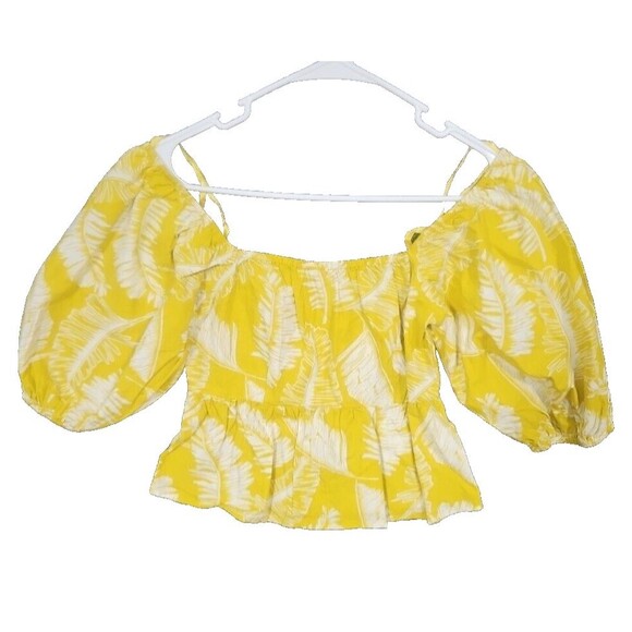 Sim and Sam Tops - Sim & Sam Women's Top Blouse Puff Sleeve Yellow Floral Small S Crop Cotton NWT